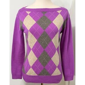 Banana Republic Luxury 100% Cashmere Argyle Sweater Boat Neck Top Sz S Small